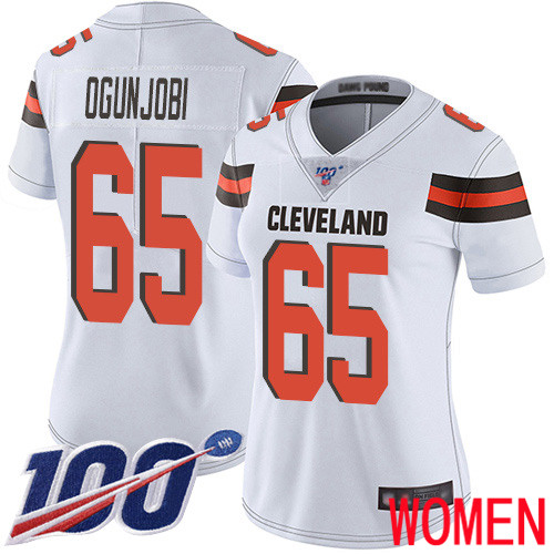 Cleveland Browns Larry Ogunjobi Women White Limited Jersey 65 NFL Football Road 100th Season Vapor Untouchable